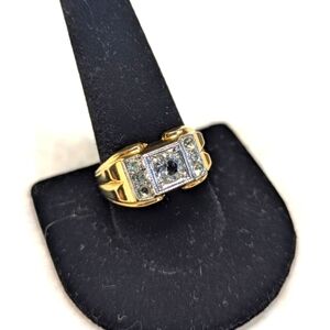 Vintage 18K Gold Plated Men's 1 Carat CZ Ring with Small Round CZ's